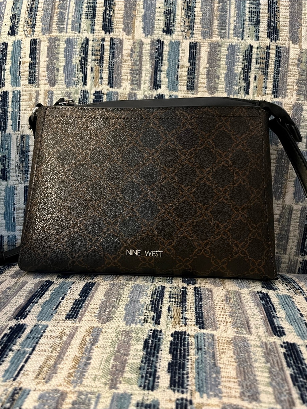 Nine West Dark Brown Logo Print Crossbody Bag